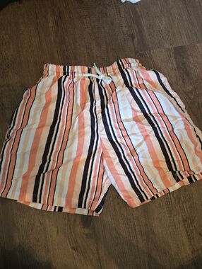 PatPat Peach, Navy & White Striped Kids Swim Trunks